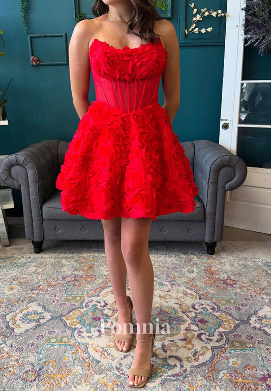 Red A-Line Strapless Sleeveless Appliques Homecoming Dress