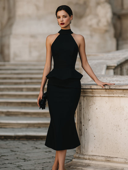 Halter Peplum Midi Dress