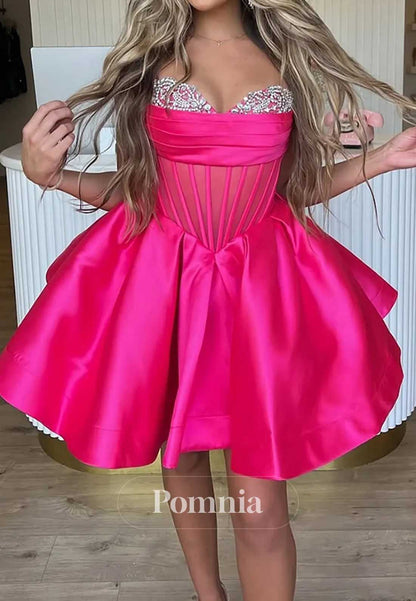 Fuchsia Strapless Sleeveless A-Line Homecoming Dress