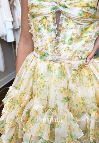 Daffodil A-Line Spaghetti Straps Sweetheart Ruffles Homecoming Dress