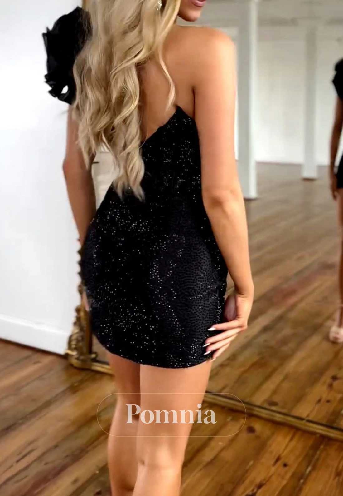 Black One Shoulder Sleeveless Mini Homecoming Dress