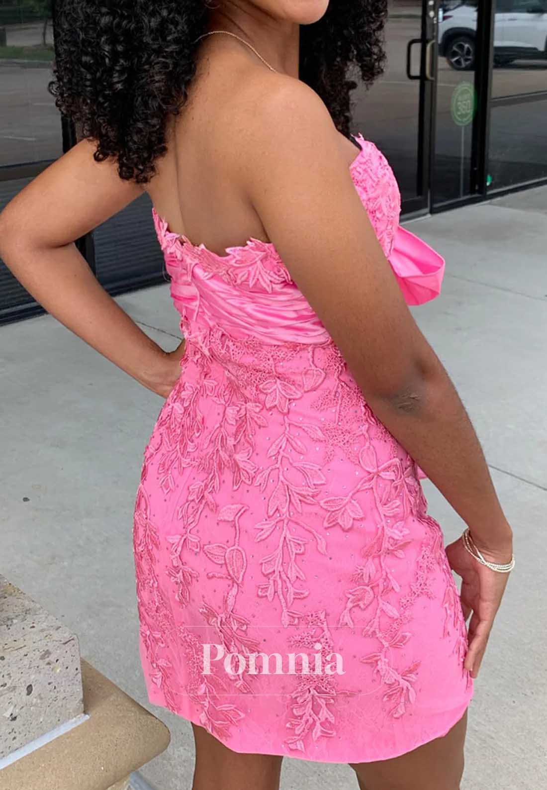 Candy Pink Strapless Sleeveless Bowknot Homecoming Dress
