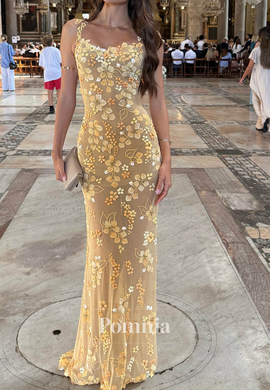 Charming A-Line Spaghetti Straps Square Appliques Prom Dress