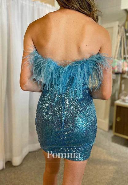 Sparkly Strapless Sleeveless Feathers Homecoming Dress