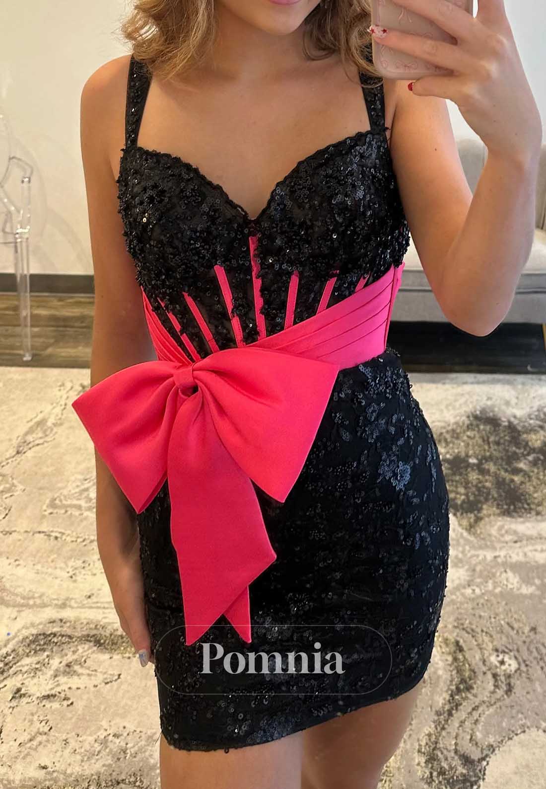 Spaghetti Straps Sweetheart Bowknot Mini Homecoming Dress