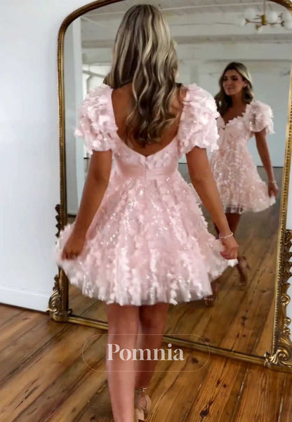 Blushing Pink Sweetheart Lace Bowknot Homecoming Dress