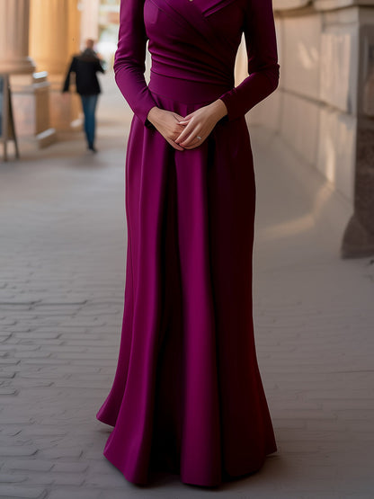 Draped Long-Sleeve Evening Gown