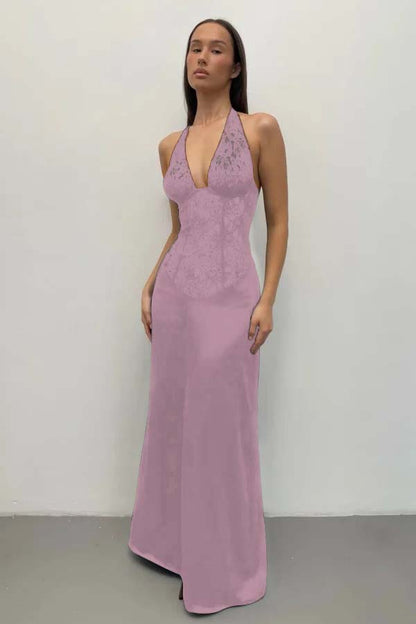 Halter Deep V-Neck Sleeveless Long Mermaid Prom Dress