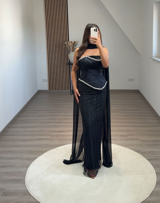 Scoop Prom Dress with Pearls Corset Evening Party Dress