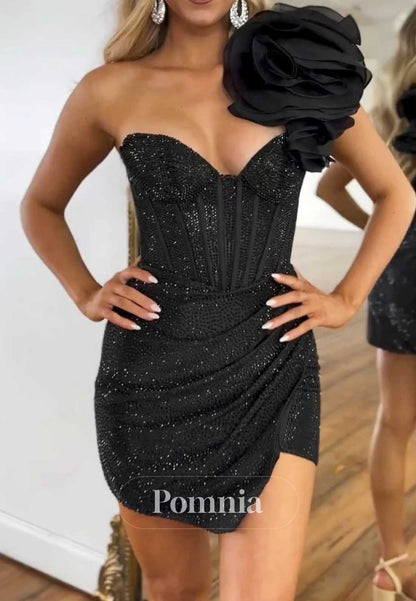 Black One Shoulder Sleeveless Mini Homecoming Dress