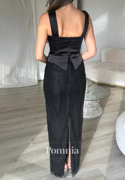 Charming Spaghetti Straps Square Pearls Sheath Prom Dress