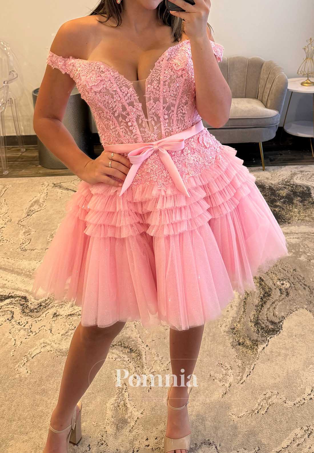 Blushing Pink Spaghetti Straps V-Neck Homecoming Dress