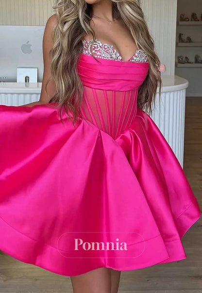 Fuchsia Strapless Sleeveless A-Line Homecoming Dress
