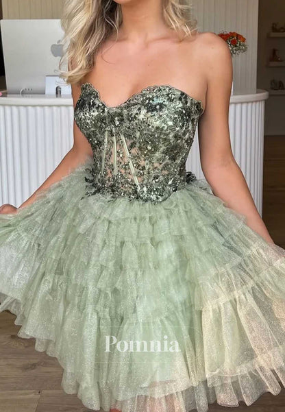 Charming A-Line Strapless Sleeveless Sequins Homecoming Dress