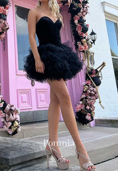 Black Strapless Sleeveless Ruffles Mini Homecoming Dress