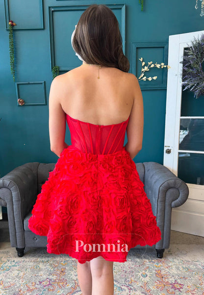 Red A-Line Strapless Sleeveless Appliques Homecoming Dress