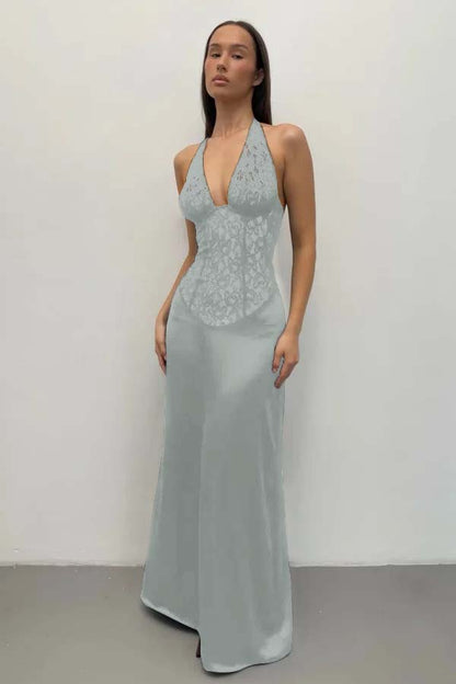 Halter Deep V-Neck Sleeveless Long Mermaid Prom Dress