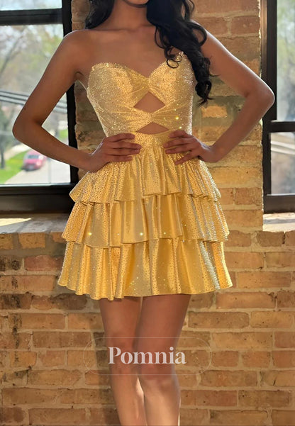 A-Line Strapless Sleeveless Ruffles Short Homecoming Dress