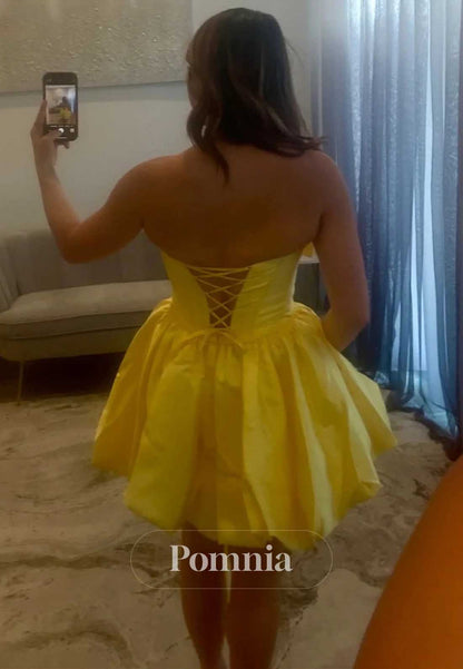 A-Line Strapless Sleeveless Bowknot Corset Homecoming Dress