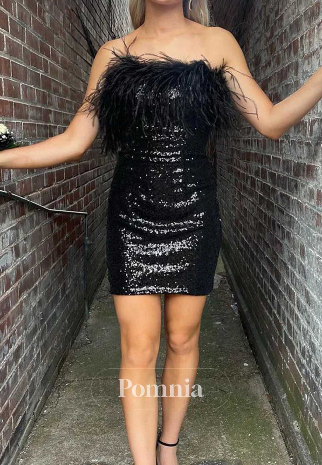 Sparkly Strapless Sleeveless Feathers Homecoming Dress