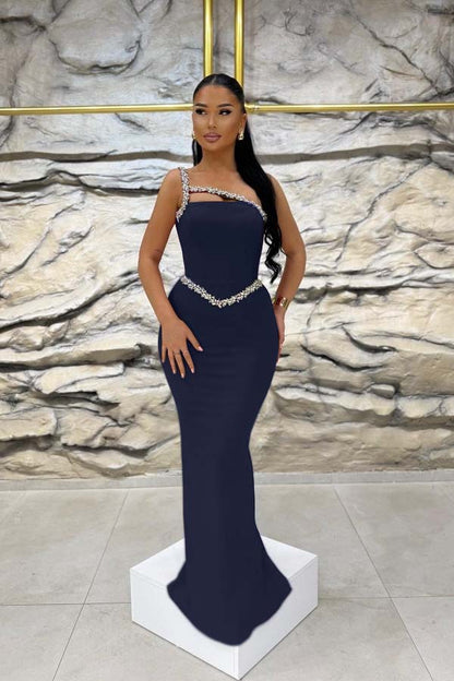 Sleeveless One Shoulder Long Mermaid Prom Dress With Beading