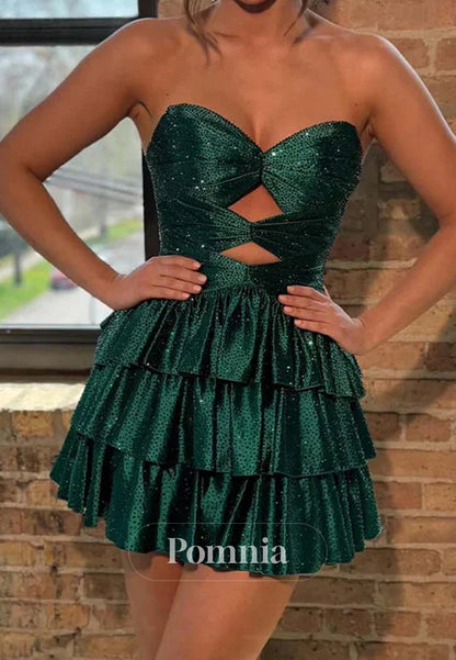 A-Line Strapless Sleeveless Ruffles Short Homecoming Dress