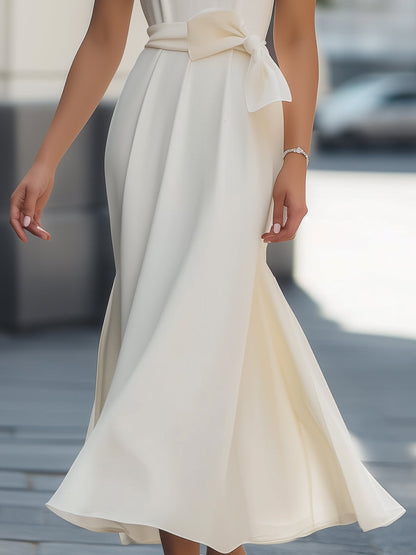 Graceful Chiffon Bow-Tie Midi Dress