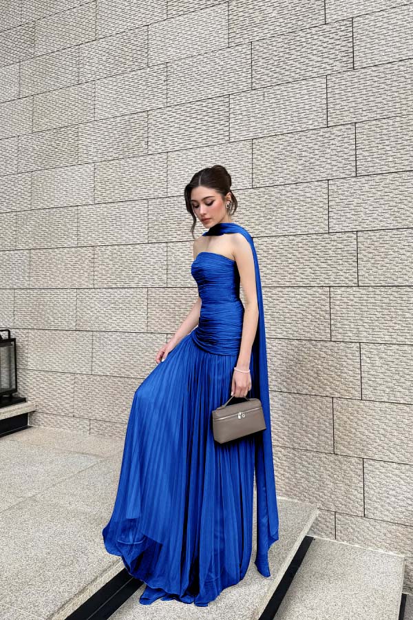 Chiffon Strapless Sleeveless Long Pleated A-Line Prom Dress With Ruffles