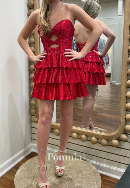 A-Line Strapless Sleeveless Ruffles Short Homecoming Dress