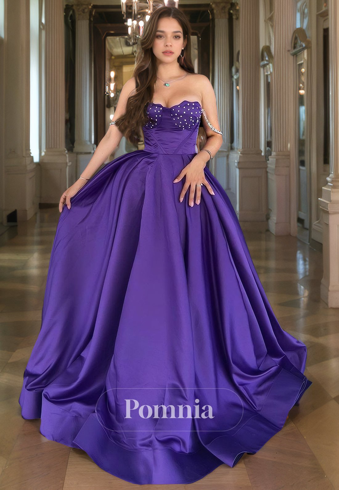 A-Line Strapless Sweetheart Beaded Empire-Waist Sleevelss Long Prom Dress