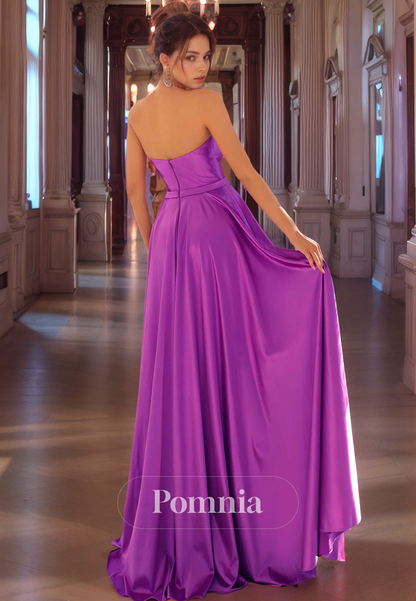 A-Line Off-Shoulder V-Neck Empire-Waist Sleeveless Pleated Long Prom Dress