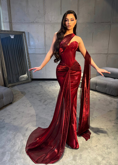 Simple One Shoulder Sleeveless Ruched Sheath Prom Dress