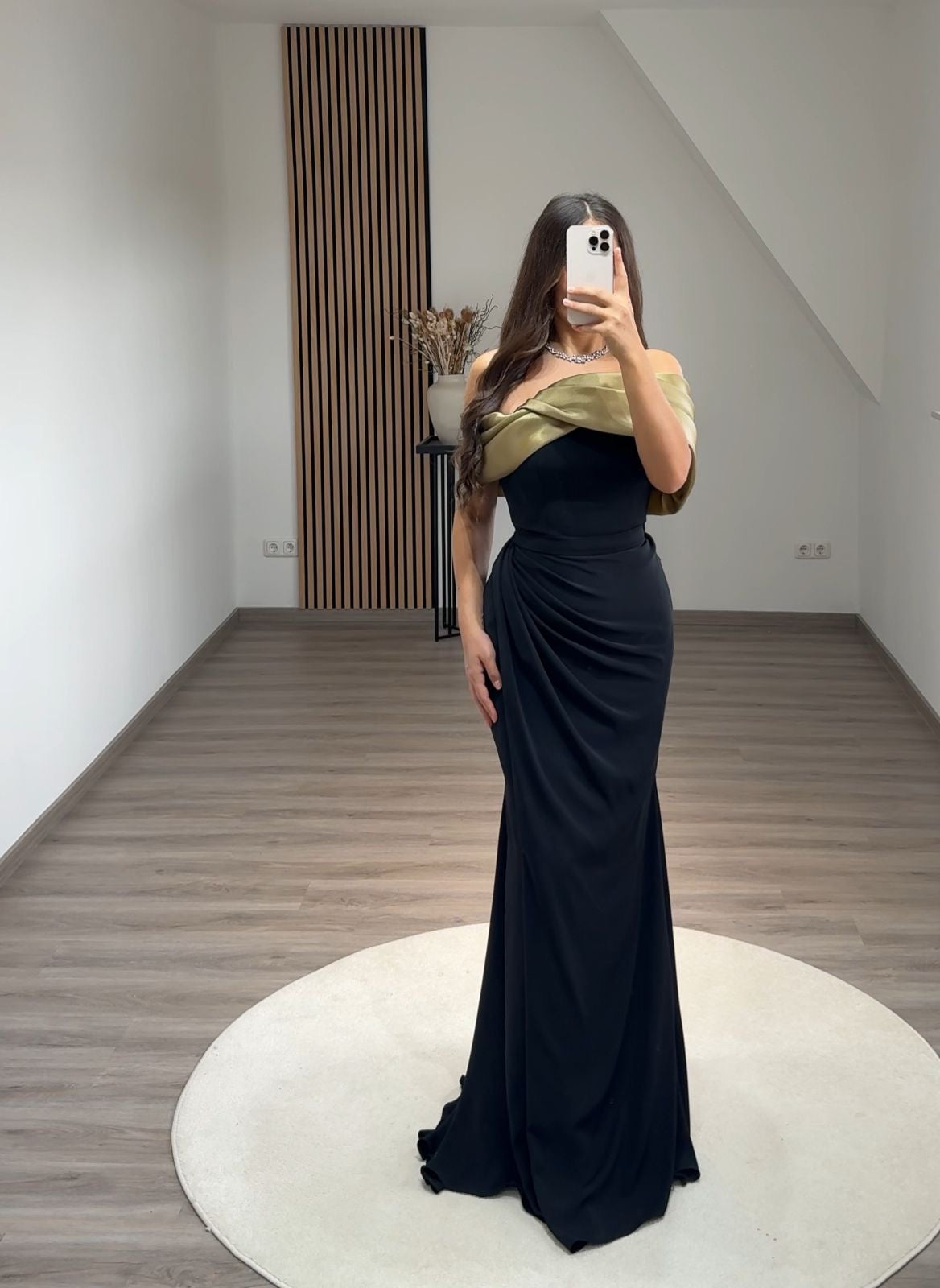 Black Off-Shoulder Sleeveless Slit Ruched Evening Dress