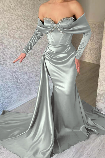 Sweetheart Long Sleeve Prom Dress Mermaid Evening Formal Dress With Rhinstone