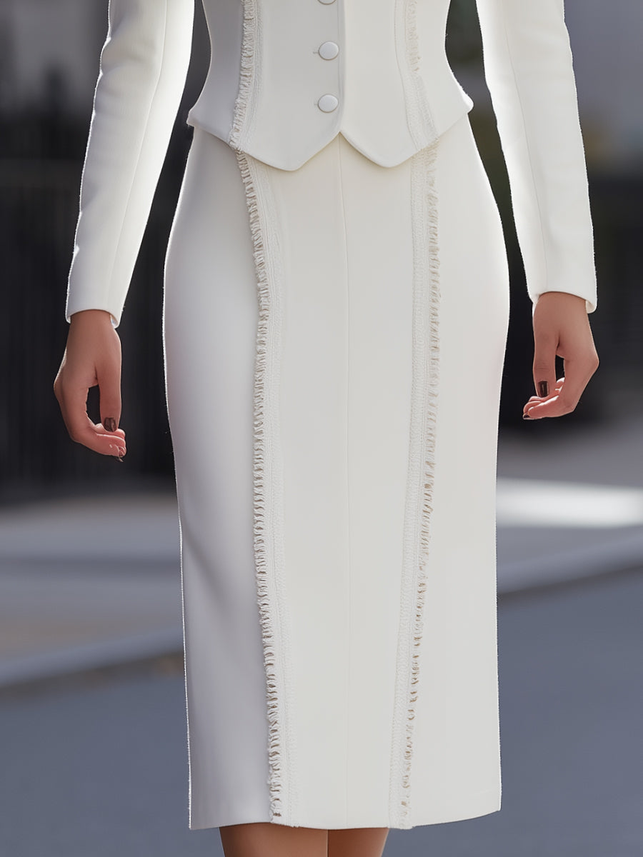 Tailored Cropped Jacket And Pencil Skirt Two-Piece Set