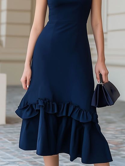 Mooyius Sleeveless High Neck Ruffled Midi Dress
