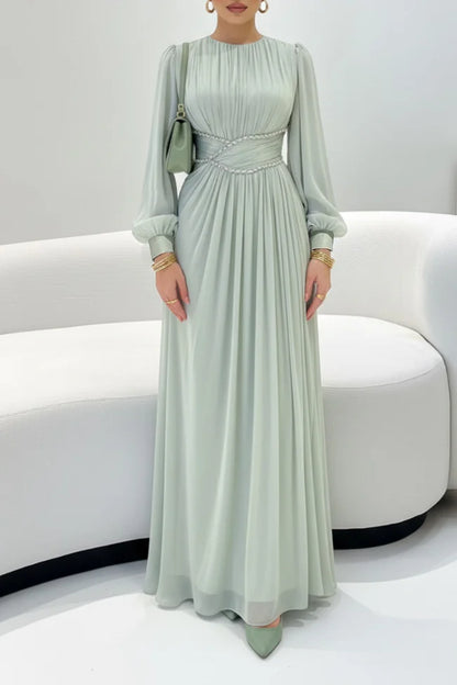 Pleated Diamond Decor Cinch Waist Party Maxi Dress