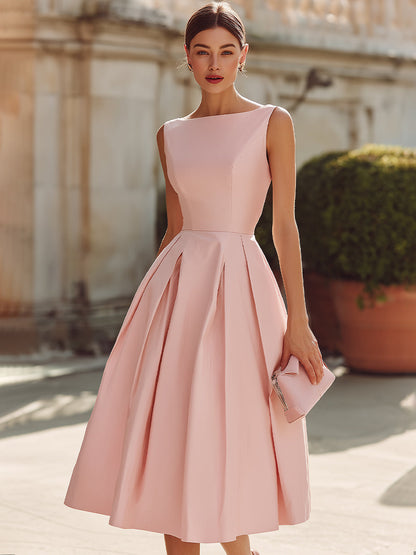 Sleeveless Pleated Midi Dress With Structured Waist