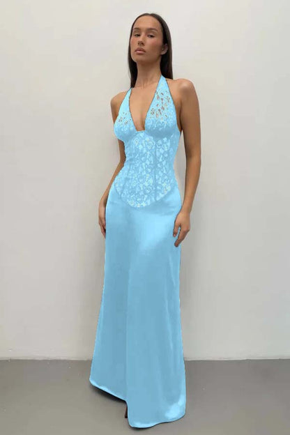 Halter Deep V-Neck Sleeveless Long Mermaid Prom Dress
