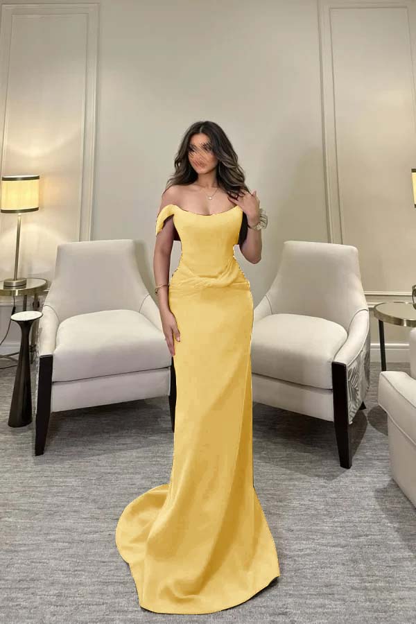 Off The Shoulder Sleeveless Long Mermaid Prom Dress With Pleated