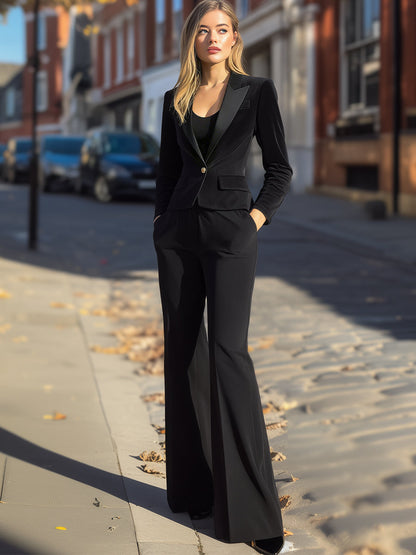 Tailored Single-Button Blazer And Wide-Leg Trouser Set