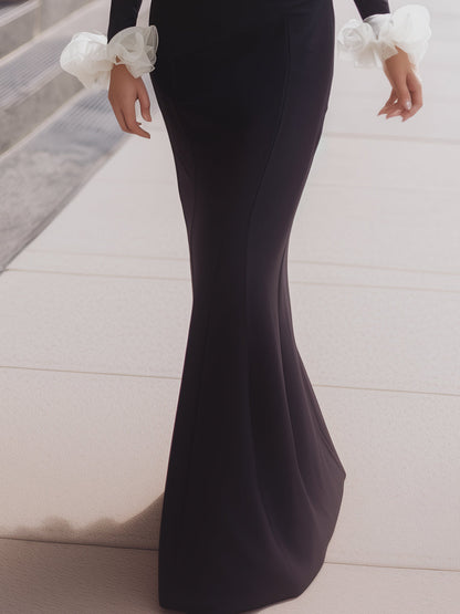 Off-Shoulder Evening Gown With Organza Ruffles