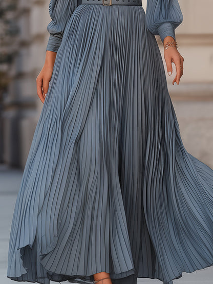Mooyius Steel Blue Pleated Midi Dress