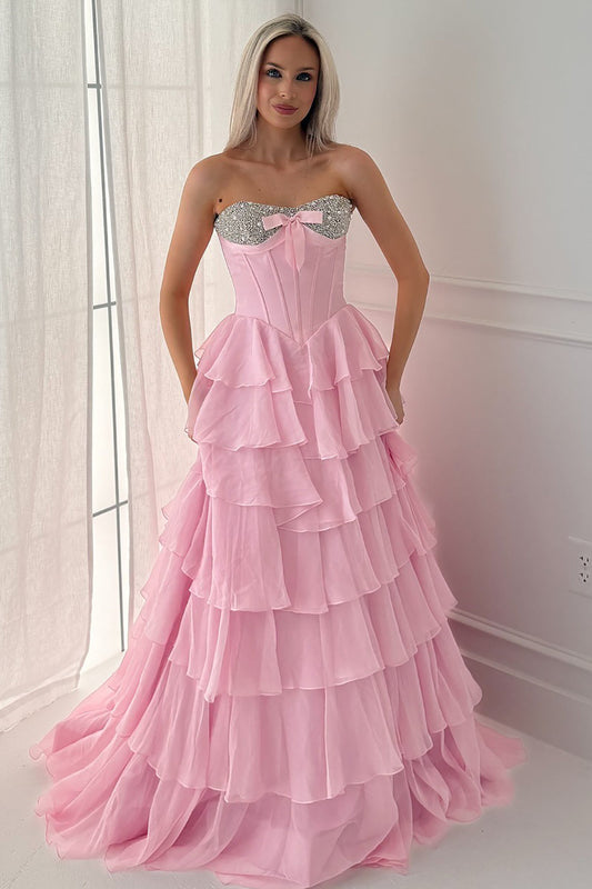 Sweetheart Corset Crystal Beaded Prom Dresses