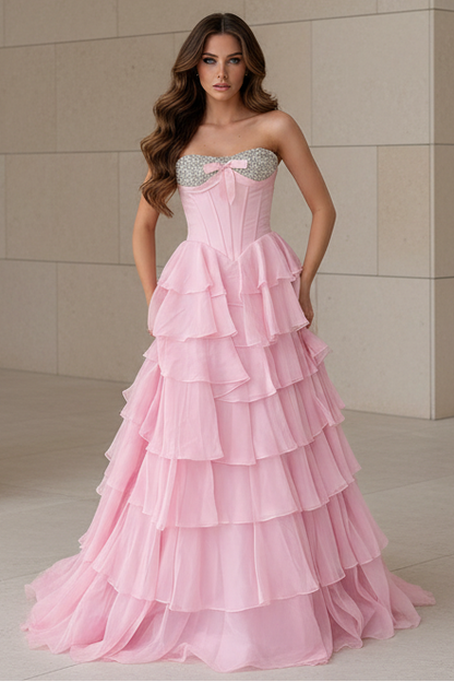 Sweetheart Corset Crystal Beaded Prom Dresses