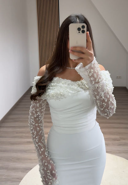 Sparkly Long Sleeves Scoop Appliques Sequins Evening Dress