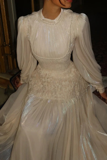 Flower Embroidery Beaded Tassel Pleated Party Maxi Dress