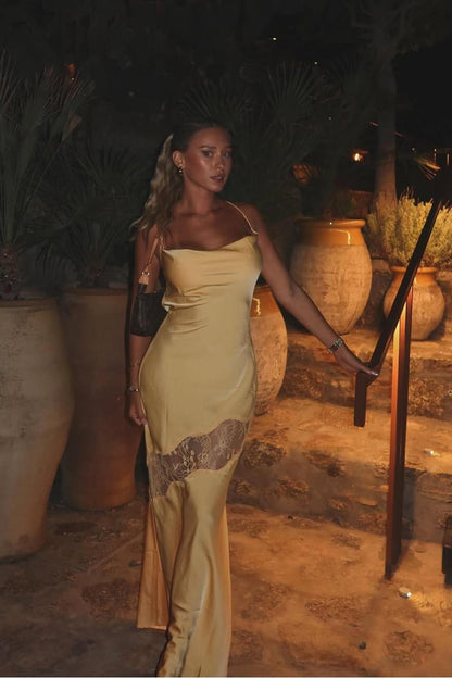 Spaghetti Strap Sleeveless Backless Mermaid Long Prom Dress With Lace