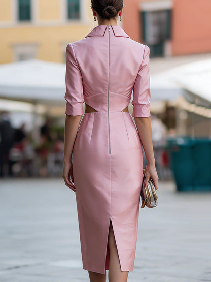 Elegant Tailored Cut-Out Waist Midi Dress