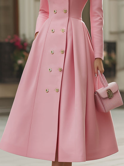 Pink Double-Breasted Trench Coat Dress